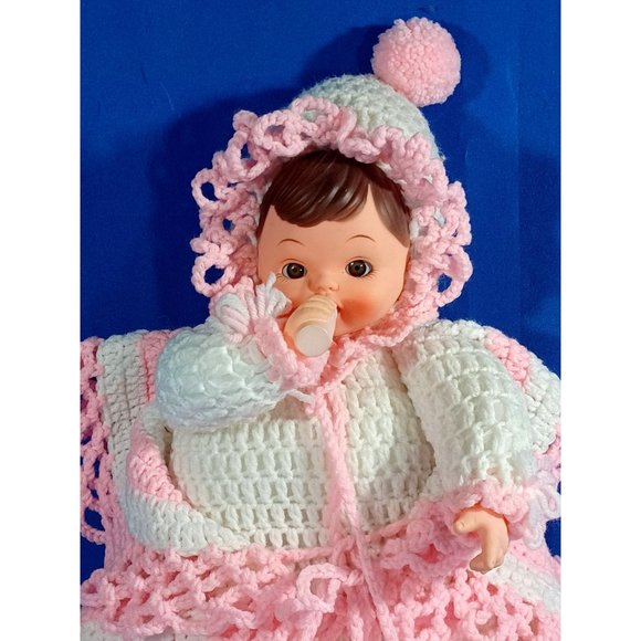 OOAK Vintage 24" Crocheted Knit  Baby Doll Face Drinking Bottle Pillow L… - Picture 6 of 9